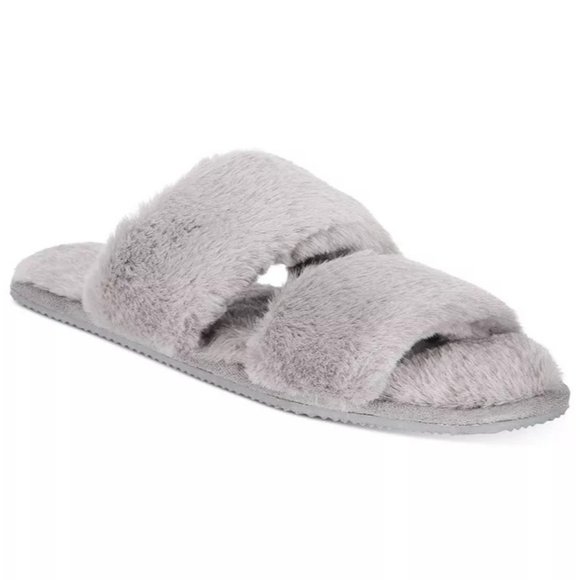 ALFANI Women's Faux Fur Slide Boxed Slippers - Tornado Grey - M, L, XL - Picture 1 of 3